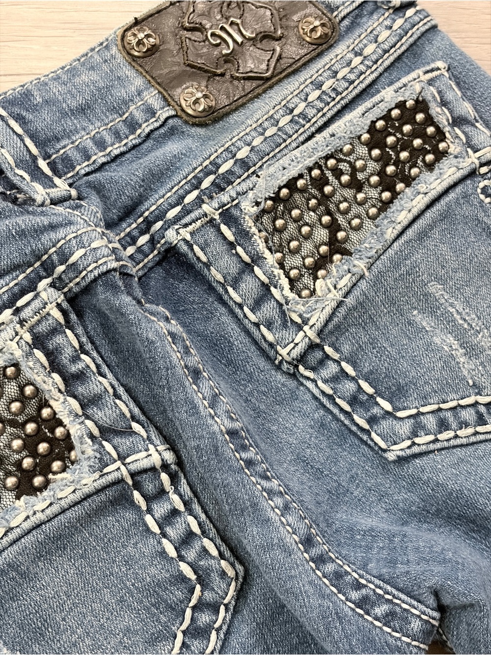 Miss Me Light Blue Studded Boot Cut Jeans